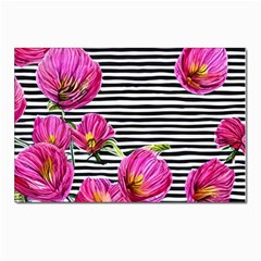 Pink Flowers Black Stripes Postcard 4 x 6  (pkg Of 10) by GardenOfOphir