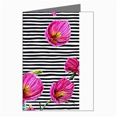 Pink Flowers Black Stripes Greeting Cards (pkg Of 8) by GardenOfOphir