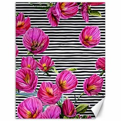 Pink Flowers Black Stripes Canvas 12  X 16  by GardenOfOphir