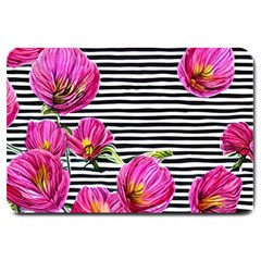 Pink Flowers Black Stripes Large Doormat by GardenOfOphir