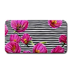 Pink Flowers Black Stripes Medium Bar Mat by GardenOfOphir