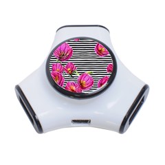 Pink Flowers Black Stripes 3-port Usb Hub by GardenOfOphir