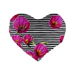 Pink Flowers Black Stripes Standard 16  Premium Heart Shape Cushions Front