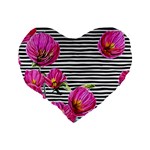 Pink Flowers Black Stripes Standard 16  Premium Heart Shape Cushions Back