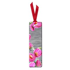 Pink Flowers Black Stripes Small Book Marks by GardenOfOphir