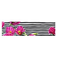 Pink Flowers Black Stripes Oblong Satin Scarf (16  X 60 ) by GardenOfOphir