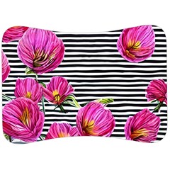 Pink Flowers Black Stripes Velour Seat Head Rest Cushion by GardenOfOphir