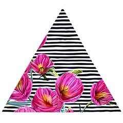 Pink Flowers Black Stripes Wooden Puzzle Triangle by GardenOfOphir