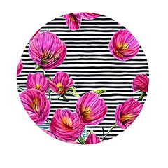 Pink Flowers Black Stripes Mini Round Pill Box (pack Of 5) by GardenOfOphir