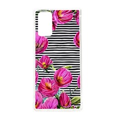 Pink Flowers Black Stripes Samsung Galaxy Note 20 Tpu Uv Case by GardenOfOphir