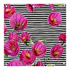 Pink Flowers Black Stripes Banner And Sign 3  X 3  by GardenOfOphir