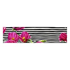 Pink Flowers Black Stripes Banner And Sign 4  X 1  by GardenOfOphir