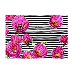 Pink Flowers Black Stripes Crystal Sticker (a4)