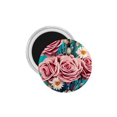 Coral Blush Rose On Teal 1 75  Magnets by GardenOfOphir