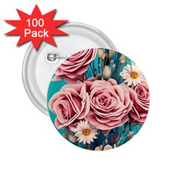 Coral Blush Rose On Teal 2 25  Buttons (100 Pack)  by GardenOfOphir