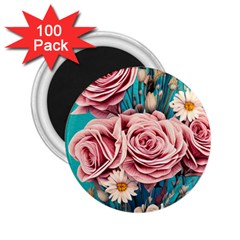 Coral Blush Rose On Teal 2 25  Magnets (100 Pack)  by GardenOfOphir