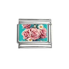 Coral Blush Rose On Teal Italian Charm (9mm) by GardenOfOphir