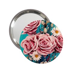 Coral Blush Rose On Teal 2 25  Handbag Mirrors by GardenOfOphir