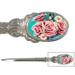 Coral Blush Rose On Teal Letter Opener by GardenOfOphir