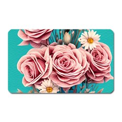 Coral Blush Rose On Teal Magnet (rectangular) by GardenOfOphir