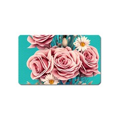 Coral Blush Rose On Teal Magnet (name Card) by GardenOfOphir