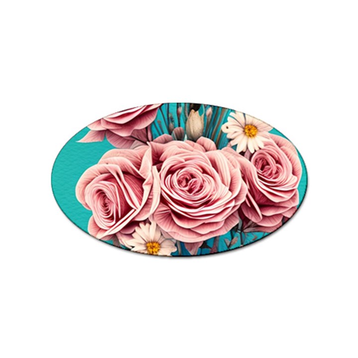 Coral Blush Rose on Teal Sticker Oval (10 pack)