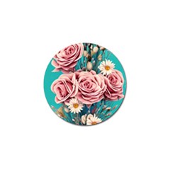 Coral Blush Rose On Teal Golf Ball Marker (10 Pack) by GardenOfOphir