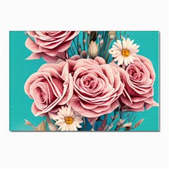 Coral Blush Rose On Teal Postcards 5  X 7  (pkg Of 10) by GardenOfOphir