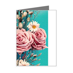 Coral Blush Rose On Teal Mini Greeting Card by GardenOfOphir