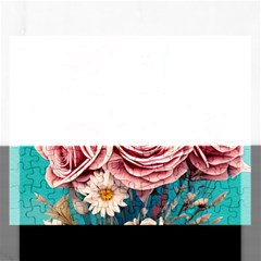 Coral Blush Rose On Teal Rectangular Jigsaw Puzzl by GardenOfOphir