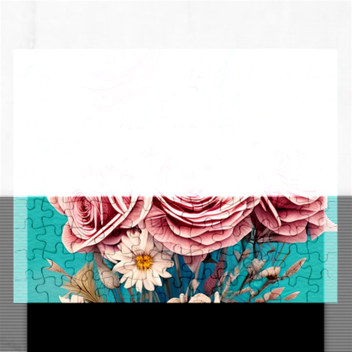 Coral Blush Rose on Teal Rectangular Jigsaw Puzzl