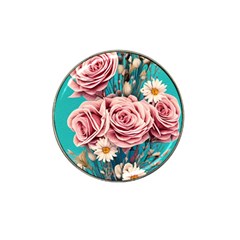 Coral Blush Rose On Teal Hat Clip Ball Marker by GardenOfOphir