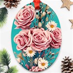 Coral Blush Rose on Teal Oval Ornament (Two Sides) Front