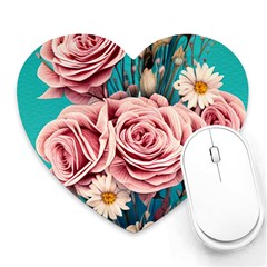 Coral Blush Rose On Teal Heart Mousepad by GardenOfOphir