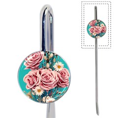 Coral Blush Rose On Teal Book Mark by GardenOfOphir