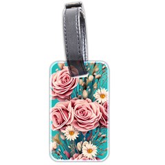 Coral Blush Rose On Teal Luggage Tag (two Sides) by GardenOfOphir