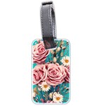 Coral Blush Rose on Teal Luggage Tag (two sides) Back