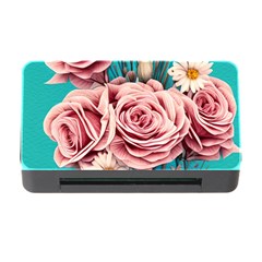 Coral Blush Rose On Teal Memory Card Reader With Cf by GardenOfOphir