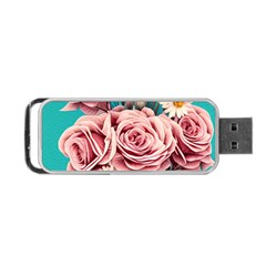 Coral Blush Rose On Teal Portable Usb Flash (one Side) by GardenOfOphir