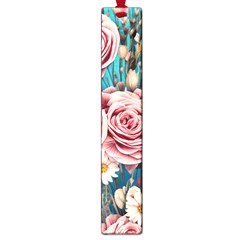 Coral Blush Rose On Teal Large Book Marks by GardenOfOphir