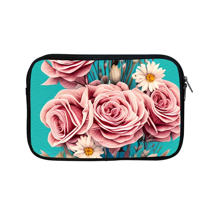 Coral Blush Rose on Teal Apple iPad Mini Zipper Cases