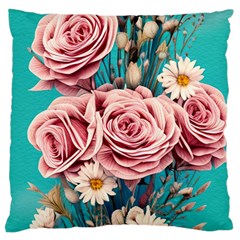 Coral Blush Rose On Teal Standard Premium Plush Fleece Cushion Case (one Side) by GardenOfOphir