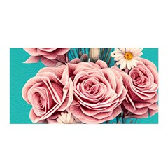 Coral Blush Rose On Teal Satin Wrap 35  X 70  by GardenOfOphir