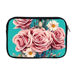 Coral Blush Rose On Teal Apple Macbook Pro 17  Zipper Case by GardenOfOphir