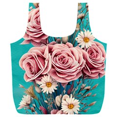 Coral Blush Rose On Teal Full Print Recycle Bag (xxl) by GardenOfOphir