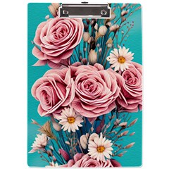 Coral Blush Rose On Teal A4 Acrylic Clipboard by GardenOfOphir