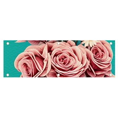 Coral Blush Rose On Teal Banner And Sign 6  X 2  by GardenOfOphir