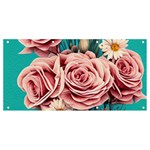 Coral Blush Rose on Teal Banner and Sign 8  x 4  Front