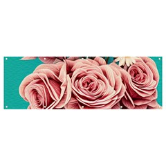 Coral Blush Rose On Teal Banner And Sign 12  X 4  by GardenOfOphir