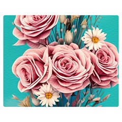 Coral Blush Rose On Teal One Side Premium Plush Fleece Blanket (medium)